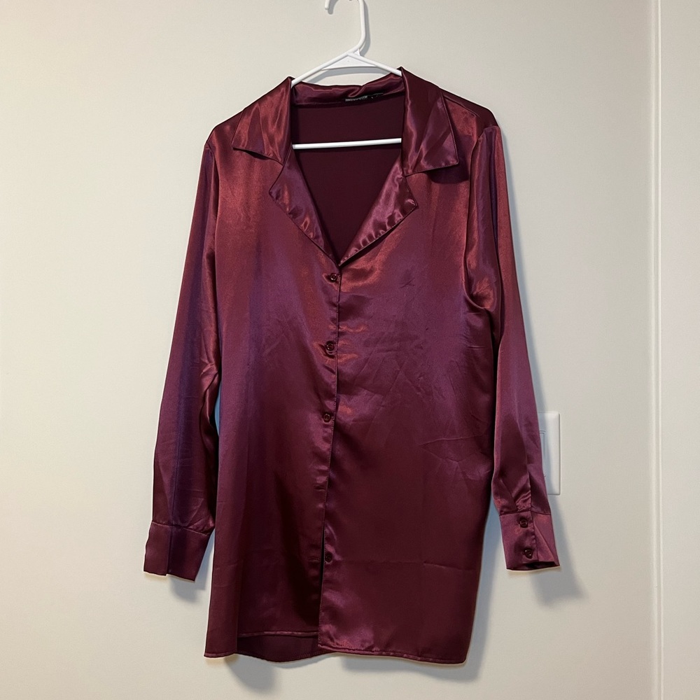 Elegant Burgundy Satin Sleep Shirt